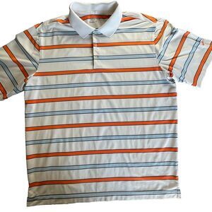 Nike Golf Polo Mens Extra Large White Blue Orange Striped Dri-Fit Tour Perf XL